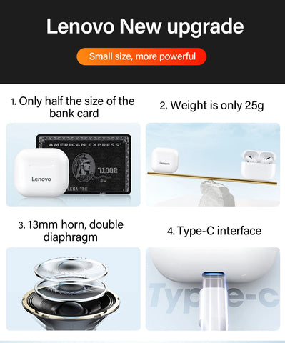 New Lenovo LP40 Earphones TWS Wireless Bluetooth Earbuds Bass Touch Control Stereo Noise Reduction Long Standby Original Choice