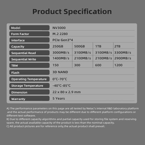 Netac SSD NVMe M.2 1TB 2TB HDD 3500MB/s Hard Drive M2 2280 SSD HD 250GB 500GB PCIe3.0 Internal Hard Disk for Laptop Desktop PC