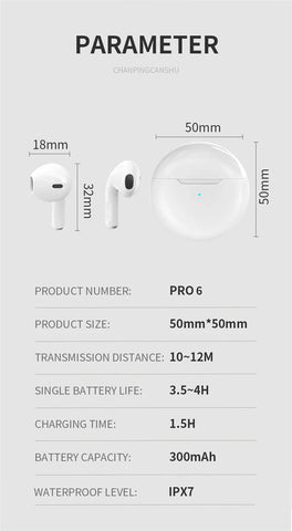 NEW Original Air Pro 6 TWS Wireless Headphones Fone Bluetooth Earphones Mic Pods In Ear Earbuds Earbuds sport Headset For Xiaomi