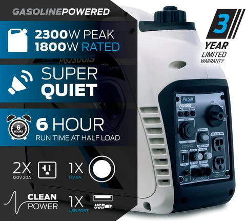 2300W Portable Super Quiet Gas Powered Inverter Generator with USB Outlet Parallel Capability CARB Compliant