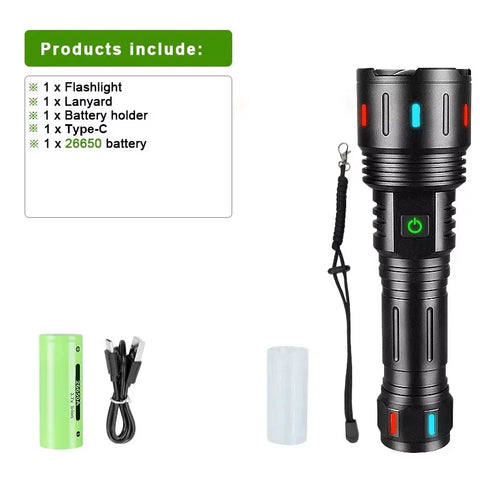 20000000LM Most Powerful LED Flashlight USB Rechargeable Lamp 900W LED Flashlights Super Bright Zoomable Torch Long Shot 4000M