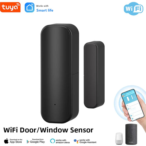 Tuya WiFi or Zigbee Window Door Sensor Battery Power Smart Home Security Alarm System Voice Control