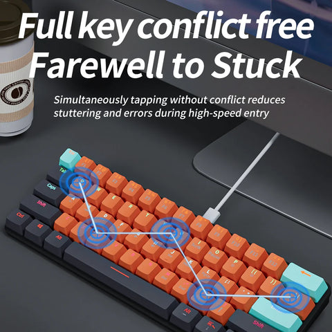 MUCAI MKA610 USB Mini Mechanical Gaming Wired Keyboard Red Switch 61 Key Gamer for Computer PC Laptop Detachable Cable