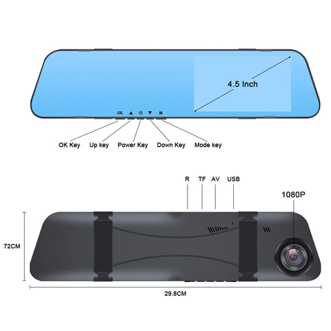 PSTIG XS5 HD 1080P 4.5 Inch Mirror Recorder Mirror Car Dash Cam Dual Lens Video Black Box Car DVR Dash Camera Loop Recording