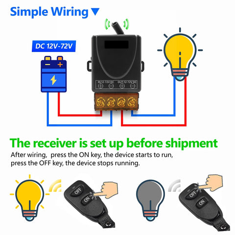 Home Smart RF Wireless Remote Control Switch 433Mhz DC 12V 24V 36V 48V 30A Relay for Light Lamp Water Pump Door Access System