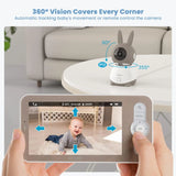 Baby Monitor with 2K HD Resolution, Pan-Tilt-Zoom Video Baby Monitor Camera, 5'' LCD Screen & App Control, Night Vision, Cry and