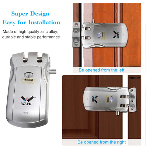 Wafu 019 Remote Control Lock 433Mhz Door lock Invisible Deadbolt Smart Lock With 5 Chrome plated Remote Controller