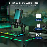 AmpliGame by FIFINE RGB USB Gaming Microphone with Light-touch Mute,Condenser Mic with Tripod for PC,PS4/5,Laptop Streaming-A2