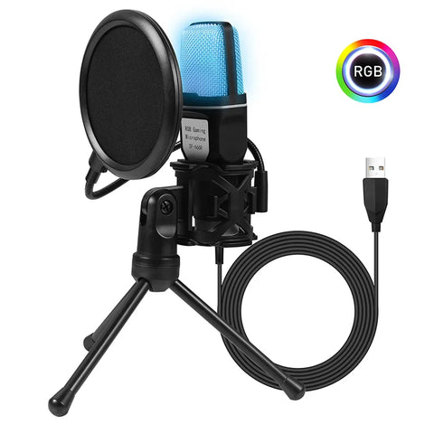 SF666R USB Microphone RGB Microfone Condensador Wire Gaming Mic for Podcast Recording Studio Streaming Laptop Desktop PC Mic