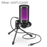 AmpliGame by FIFINE RGB USB Gaming Microphone with Light-touch Mute,Condenser Mic with Tripod for PC,PS4/5,Laptop Streaming-A2