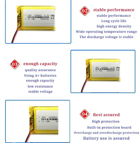 Lipo 104060 3000mAh 3.7V Polymer Lithium Battery for Humidifiers Gps Navigation Devices Smart Wearable Locator Bluetooth Speaker