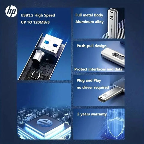 HP USB Flash Drive 3.2 32GB 64GB High Speed Sticks External Storage Metal Pen Drive Creative Personality Car Music