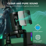 AmpliGame by FIFINE RGB USB Gaming Microphone with Light-touch Mute,Condenser Mic with Tripod for PC,PS4/5,Laptop Streaming-A2