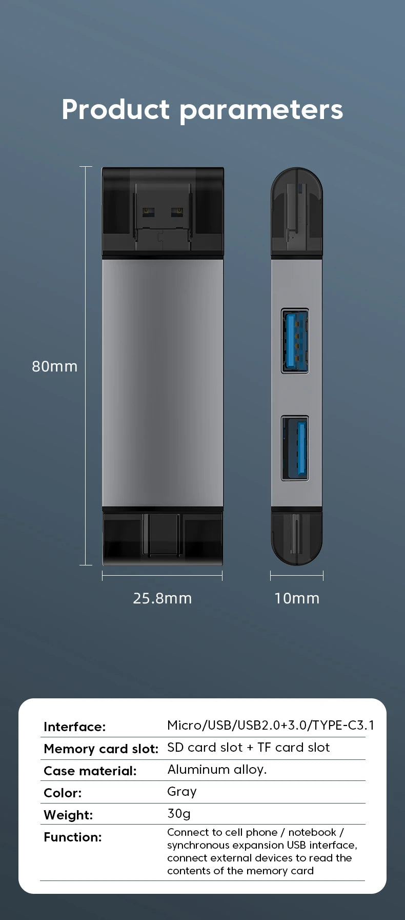 Elough 7 In 1 Multifunction Usb 3.0 Card Reader Micro SD TF Card Memory Reader USB Flash Drive Type C Card Adapter OTG