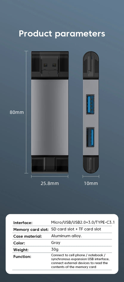 Elough 7 In 1 Multifunction Usb 3.0 Card Reader Micro SD TF Card Memory Reader USB Flash Drive Type C Card Adapter OTG