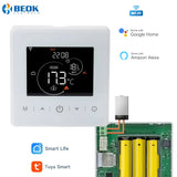 Beok Tuya Smart Thermostat Battery Powered Smart Home Gas Boiler Wifi Temperature Controller Work with Alexa Google Home