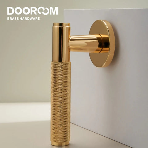 Dooroom Brass Door Lever Set Knurled Privacy Passage Dummy Thumbturn Lock Handle Set Knurled Hardware