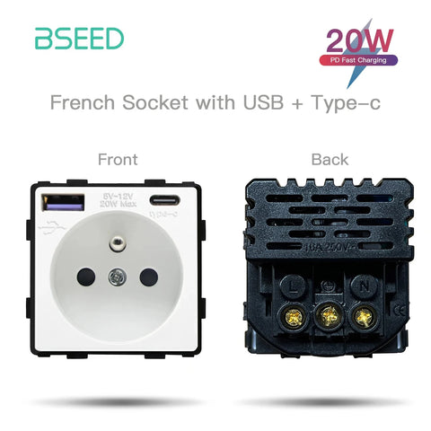 BSEED Mechanical Button Switches TV ST CAT5 RJ45 Plug Type-c USB EU French Power Sockets DIY Function Parts  Free Combination