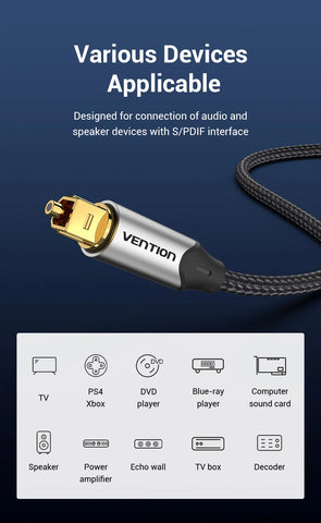 Vention Digital Optical Audio Cable Toslink SPDIF Coaxial Cable 1m 2m for Amplifiers Blu-ray Xbox 360 PS4 Soundbar Fiber Cable