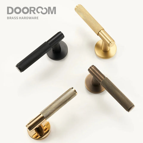 Dooroom Brass Door Lever Set Knurled Privacy Passage Dummy Thumbturn Lock Handle Set Knurled Hardware