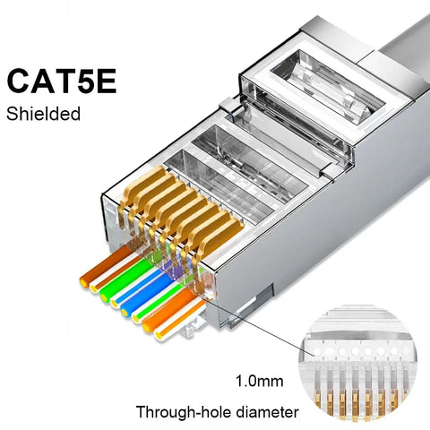 CAT5E/6/7,Rj45 shielded through connector module straight plug,UTP 3/50μgold plated 8P8C, Ethernet LAN cable crimp terminal