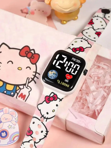 Sanrio Cute Hello Kitty Color Printed Student LED Smart Electronic Watch Fashion Printed Square Y1 Button Electronic Watch