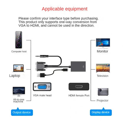 Full HD 1080P VGA to HDMI Converter Cable with 3.5mm Audio Output HDMI-compatible Adapter for PC laptop to HDTV Projector
