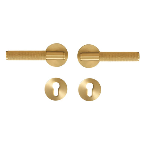 Dooroom Brass Door Lever Set Knurled Privacy Passage Dummy Thumbturn Lock Handle Set Knurled Hardware