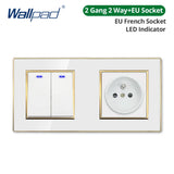 Wallpad White Acrylic Panel Gold Border Wall Light Switch LED Dimmer USB Charge EU Socket Outlet  4 5 6 7 8 Gang 2 Way Reset