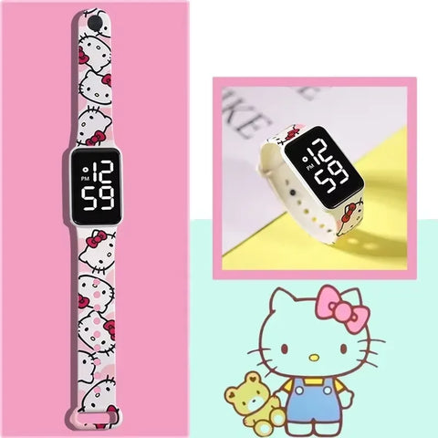 Sanrio Cute Hello Kitty Color Printed Student LED Smart Electronic Watch Fashion Printed Square Y1 Button Electronic Watch