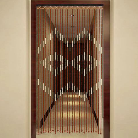 Door Beads Curtain, 27 Lines Bamboo Wood Door Curtain 90x175cm, Wooden Bead Curtain With Jagged Pattern