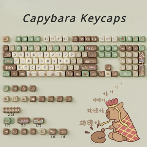 131Keys Capybara Keycap Cute Cartoon Sublimation Keycap Personalized DIY Mechanical Keyboard Customized Keycap White Green Brown