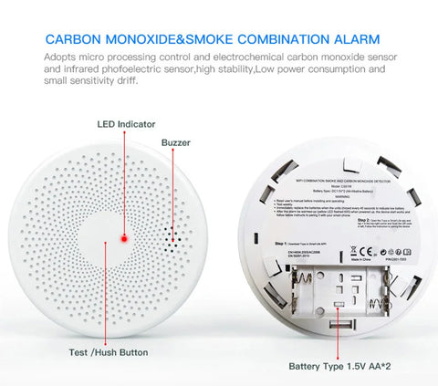 2-in-1 WiFi Tuya Smart Carbon Monoxide &amp; Smoke Detector Alarm