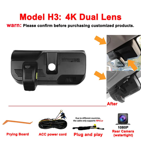 Customized 4K HD Plug and play WIFi Car DV Dual Lens For Great Wall Haval H3 Video Recorder Recording Devices APP control