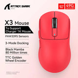 Attack Shark X3 Wireless Mouse ,Macro Gaming  Mouse, 49g Lightweight Mouse,PixArt PAW3395 650IPS 26000dpi,mouse pad/PC/laptop