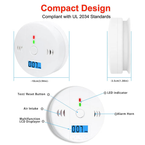 Carbon Monoxide Smoke Detector, CO and Smoke Alarm, Combination CO Alarm,Fire Alarm for Home and Kitchen, 2 in 1