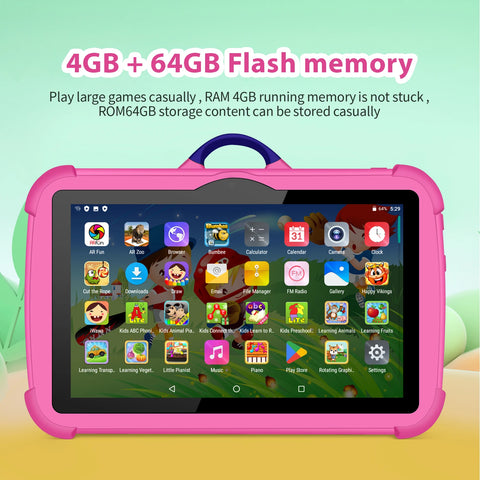 New Cartoon Pattern Kids Tablet 7 Inch Quad Core 4GB RAM 64GB ROM Android Learning Education Games Tablets Children's Gifts