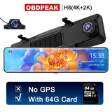 4K Car DashCam 3840*2160P DVR GPS Track WIFI APP Dual Lens Rearview Mirror HDR Night Vision Auto Video Recorder 2K Rear Camera