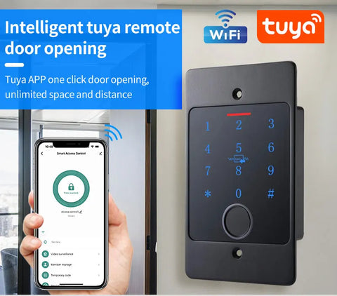 Tuya Wifi Standalone Fingerprint Access Control Keypad Metal Waterproof Backlight Embedded installation Opener Reader+M70 box