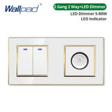 Wallpad White Acrylic Panel Gold Border Wall Light Switch LED Dimmer USB Charge EU Socket Outlet  4 5 6 7 8 Gang 2 Way Reset