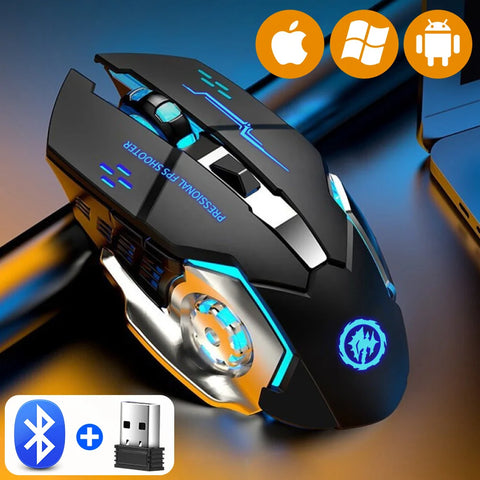 Rechargeable Bluetooth Wireless Mouse with 2.4G USB for Laptop Macbook PC Computer Backlight Gaming Mouse for iPad Tablet Phone