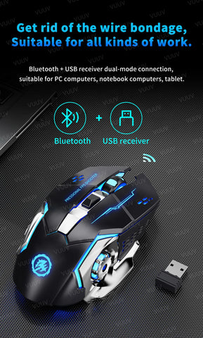 Rechargeable Bluetooth Wireless Mouse with 2.4G USB for Laptop Macbook PC Computer Backlight Gaming Mouse for iPad Tablet Phone