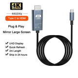 4K 60Hz NO Delay HD Video Conversion Cable Type c To HDMI-Compatible Screen TV Computer 2 Meters Screen Projection Alloy Cable