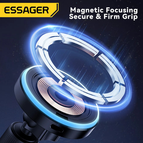 Essager Magnetic Wireless Charger Car Phone Holder 15W RGB Seven Color Light Fast Charging Mount Stand For IPhone15 14 13Android