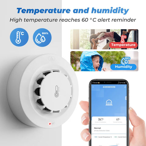 Tuya WiFi Smoke Alarm Temperature And Humidity Detection 3 In1 Fire Protection Smoke Detector Sensor Smart Life Firefighter