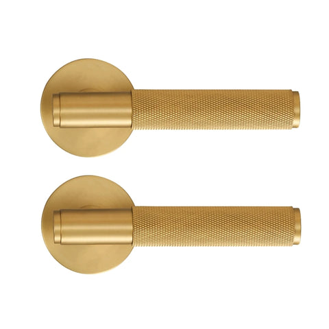 Dooroom Brass Door Lever Set Knurled Privacy Passage Dummy Thumbturn Lock Handle Set Knurled Hardware