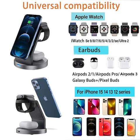 3 In 1 Magnetic Wireless Charger Stand For iPhone 15 14 13 12 Pro Max iWatch AirPods Station Dock MagSafe Fast Charging Station