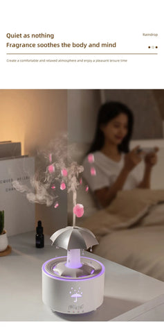 Rotating Umbrella Dynamic Raindrop Humidifier Home Desktop Essential Oil Aromatherapy Machine Seven Colours Light Remote Control