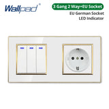 Wallpad White Acrylic Panel Gold Border Wall Light Switch LED Dimmer USB Charge EU Socket Outlet  4 5 6 7 8 Gang 2 Way Reset