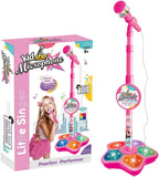 Kids Microphone and Stand,Kids Karaoke Machine for Girls Boys,Party Sing Musical Toy with Flashing Lights,Children's Microphone